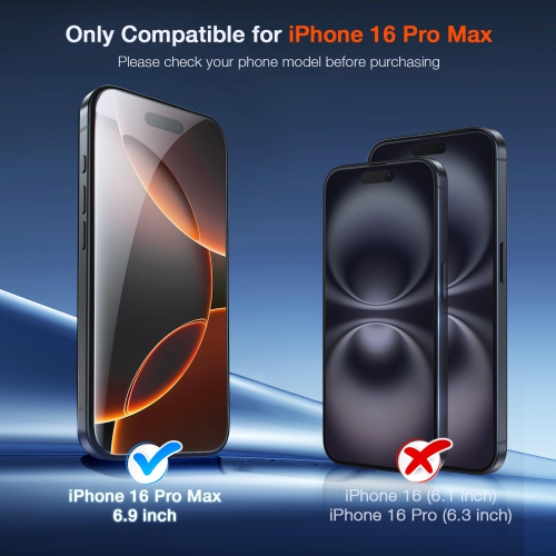 2 Pack Compatible for iPhone 16 Pro Max Screen Protector + 2 Pack Camera Lens Protector, Tempered Glass Film, Ultra HD, 9H Hardness, Bubble Free,