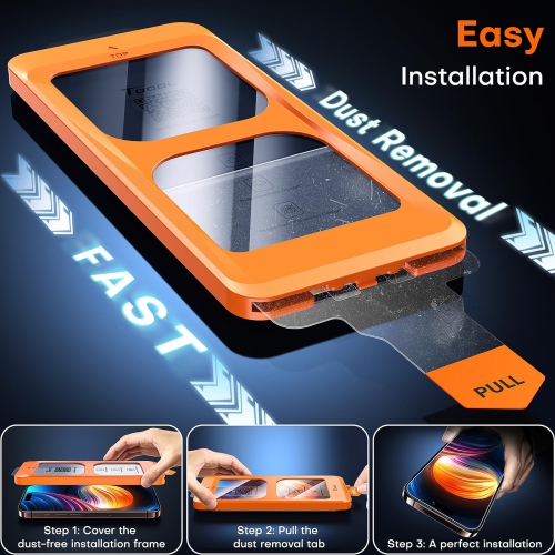 Paquet de 2 protecteurs d'écran iPhone 16 Pro Max installation instantanée retrait automatique de la poussière HD transparent, incassable 9H+dureté