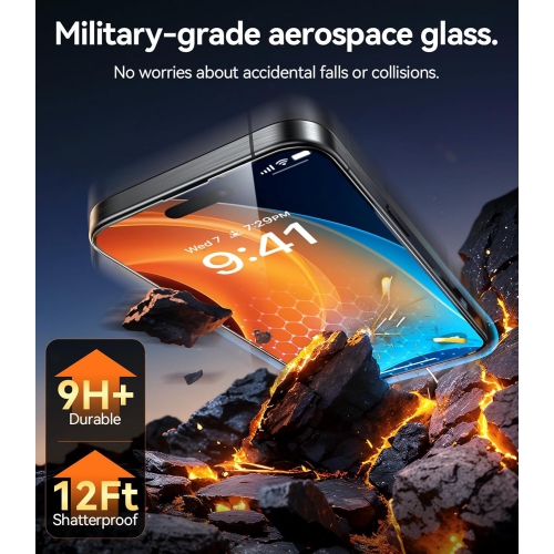 Diamond Shield – Protecteur d’écran pour iPhone 16 Pro Max 9H+ de qualité militaire et protecteur d’écran durable le plus long 16 Pro Max en verre