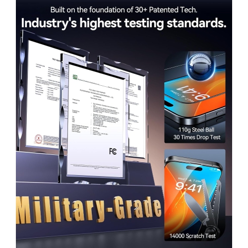 Diamond Shield – Protecteur d’écran pour iPhone 16 Pro Max 9H+ de qualité militaire et protecteur d’écran durable le plus long 16 Pro Max en verre