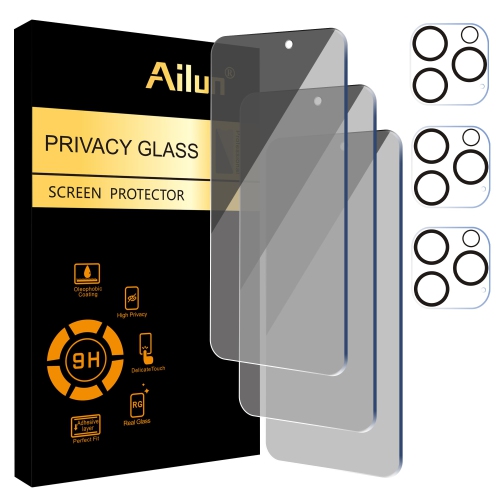 3Pack Privacy Screen Protector for iPhone 16 Pro Max 6.9 inch +3Pack Camera Lens Protector,Dynamic Island Compatible,Anti Spy Tempered Glass 9H Hardn