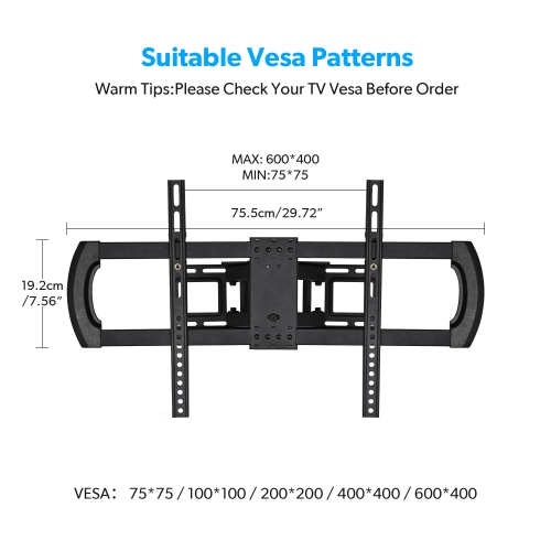 Full Motion 37-80 Inch TV Wall Mount Bracket with Articulating Arms, Swivel Tilt Extension TV Bracket up to 132lbs and Max VESA 600x400mm