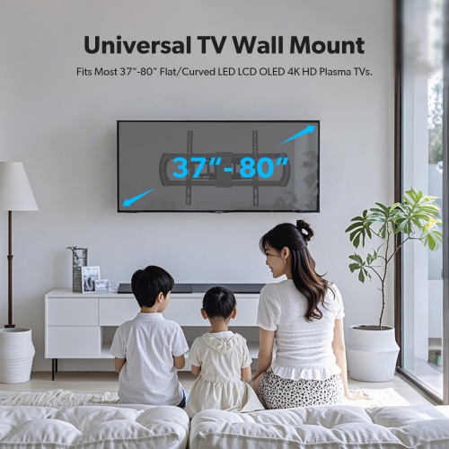 Full Motion 37-80 Inch TV Wall Mount Bracket with Articulating Arms, Swivel Tilt Extension TV Bracket up to 132lbs and Max VESA 600x400mm