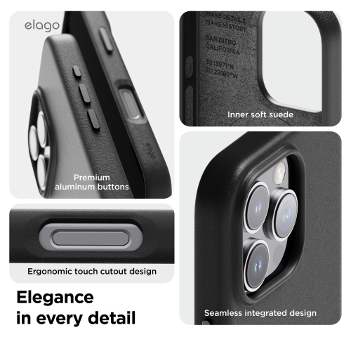 Étui magnétique en cuir elago compatible avec l’étui iPhone 16 Pro, compatible avec tous les accessoires MagSafe, 6,3 po - aimants intégrés,