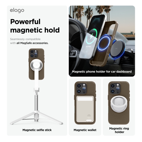 elago Magnetic Leather Case Compatible with iPhone 16 Pro Case, Compatible with All MagSafe Accessories, 6.3 inch - Built-in Magnets, Vegan Leather,