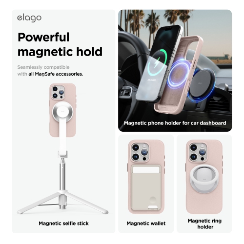Étui magnétique en cuir elago compatible avec l'étui iPhone 16 Pro, compatible avec tous les accessoires MagSafe, 6,3 po - aimants intégrés,