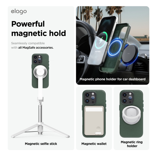Étui magnétique en cuir elago compatible avec l'étui iPhone 16 Pro, compatible avec tous les accessoires MagSafe, 6,3 po - aimants intégrés,