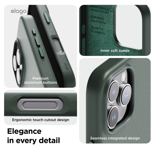Étui magnétique en cuir elago compatible avec l'étui iPhone 16 Pro, compatible avec tous les accessoires MagSafe, 6,3 po - aimants intégrés,