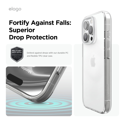 elago Hybrid Clear Case Compatible with iPhone 16 Pro Case Cover 6.3" - PC + TPU Hybrid Technology, Shockproof bumper, Raised Camera Protection,