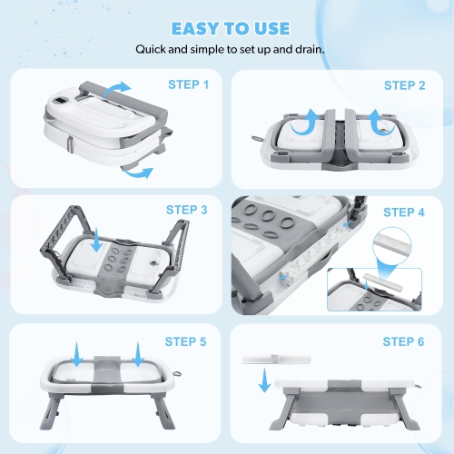 Folding Baby Bath Tub with Soft Support Cushion and Temperature Sensor, Anti-Slip Portable Travel Shower Basin