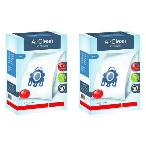 Sacs à poussière d'efficacité GN AirClean 3D de Miele pour aspirateurs de Miele, 2 boîtes de 4 sacs et 2 filtres