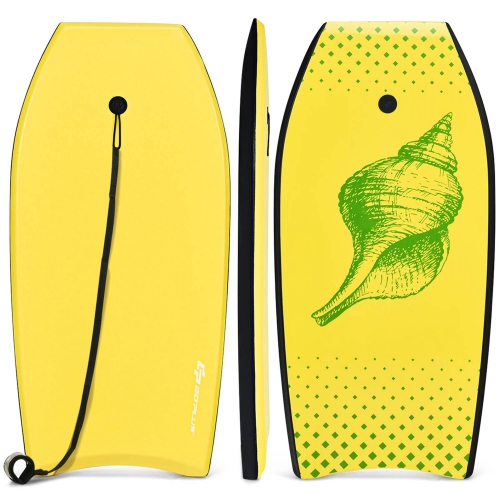 Goplus 37'' Super Lightweight Bodyboard Surfing W/Leash EPS Core Boarding IXPE Yellow