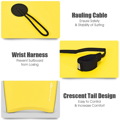 Goplus 37'' Super Lightweight Bodyboard Surfing W/Leash EPS Core Boarding IXPE Yellow