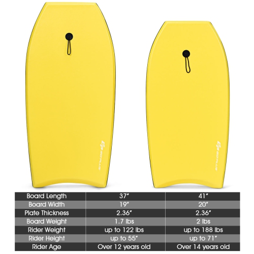Goplus 37'' Super Lightweight Bodyboard Surfing W/Leash EPS Core Boarding IXPE Yellow