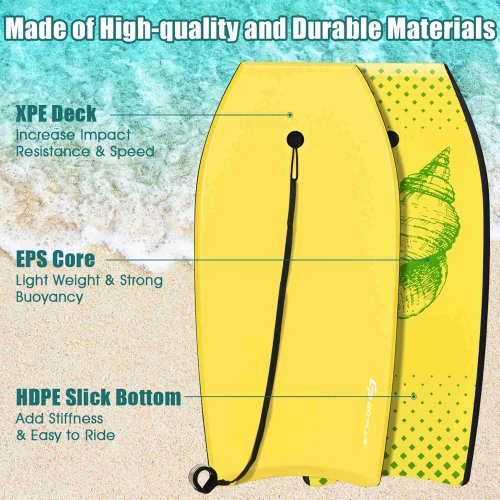 Goplus 41'' Super Lightweight Bodyboard Surfing W/Leash EPS Core Boarding IXPE Yellow
