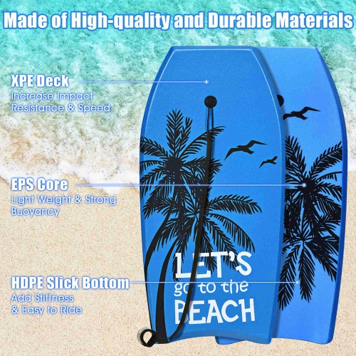 Goplus 41'' Super Lightweight Bodyboard Surfing W/Leash EPS Core Boarding IXPE Blue