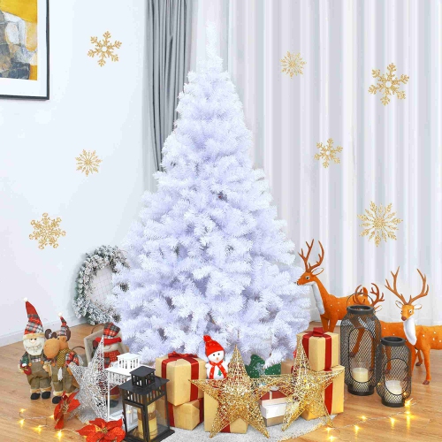 Costway 6Ft Hinged Artificial Christmas Tree Premium Pine Tree 1000 Tips w/ Metal Stand