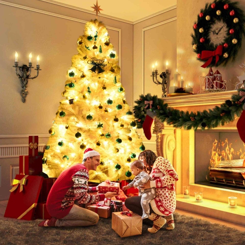 Costway 7.5Ft Hinged Artificial Christmas Tree Premium Pine Tree 1346 Tips w/Metal Stand