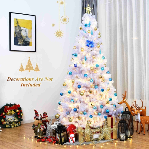Costway 7.5Ft Hinged Artificial Christmas Tree Premium Pine Tree 1346 Tips w/Metal Stand
