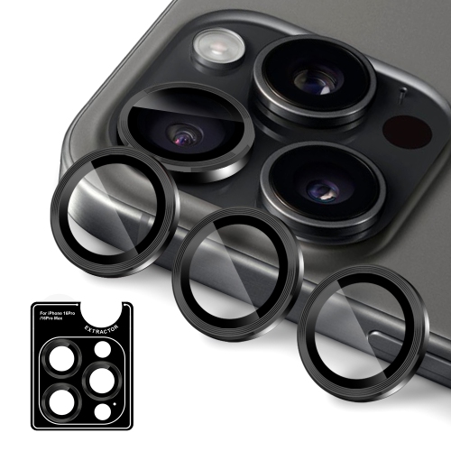 Uolo [Shield] iPhone 16 Pro/16 Pro Max Camera Lens Glass, iPhone 16 Pro/16 Pro Max Camera Lens Screen Protector - Black