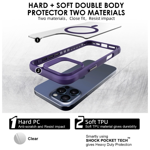 Uolo Soul+ iPhone 16 Pro Drop Rated Military-Grade Protective [MagSafe] Hard Shell Case, Purple