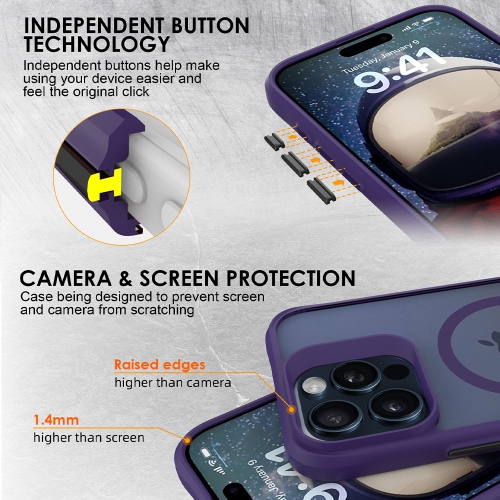 Uolo Soul+ iPhone 16 Pro Drop Rated Military-Grade Protective [MagSafe] Hard Shell Case, Purple