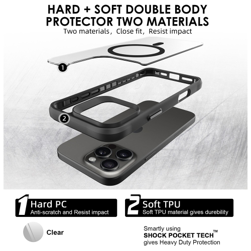 Uolo – Étui rigide Soul+ iPhone 16 Pro avec protection de qualité militaire certifiée contre les chutes [MagSafe], noir