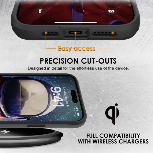 Uolo – Étui rigide Soul+ iPhone 16 Pro avec protection de qualité militaire certifiée contre les chutes [MagSafe], noir