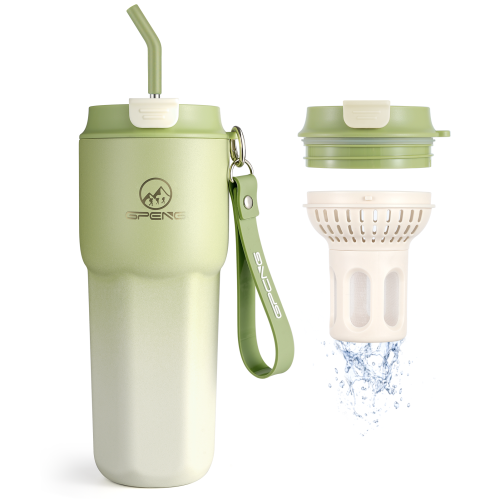 Image 1 de 7.. Gpeng 20 oz Insulated Stainless Steel Coffee Mug & Water Bottle with Tea Separation, Straw Lid, and Cup Holder - Keeps Drinks Hot or Cold for Hours -