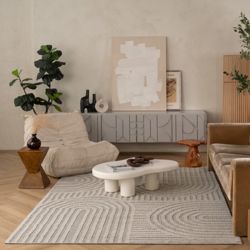 Rug Branch Hogar Modern Abstract Indoor Outdoor Area Rug, Grey Cream