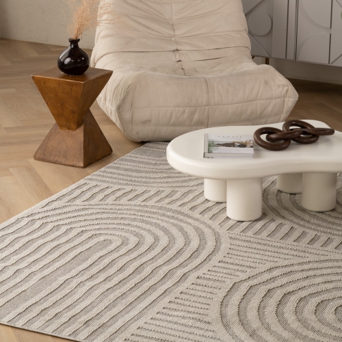 Rug Branch Hogar Modern Abstract Indoor Outdoor Area Rug, Grey Cream