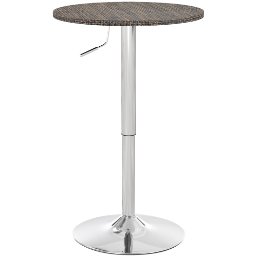 HOMCOM Round Bar Table for 2, Adjustable Pub Table with PE Rattan Top and Steel Base, Modern Bistro Table for Home Bar, Small Dining Room, Brown