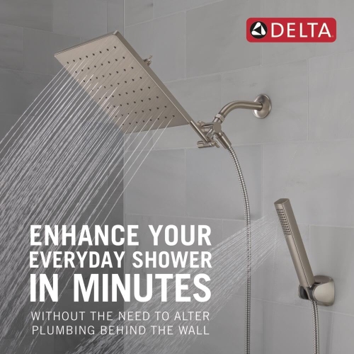 Delta Faucet 10-inch Raincan Shower Head and Hand Held Shower Combo, Brushed Nickel Square Shower Head