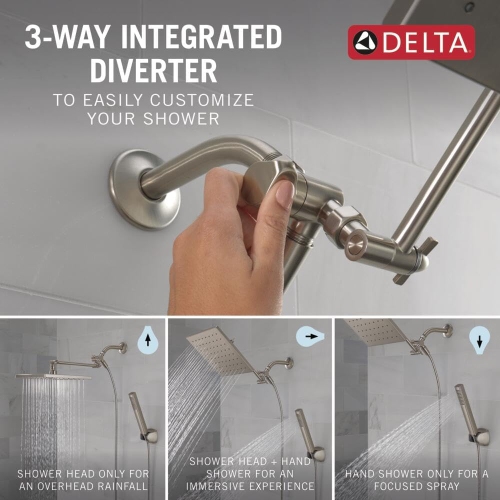 Delta Faucet 10-inch Raincan Shower Head and Hand Held Shower Combo, Brushed Nickel Square Shower Head