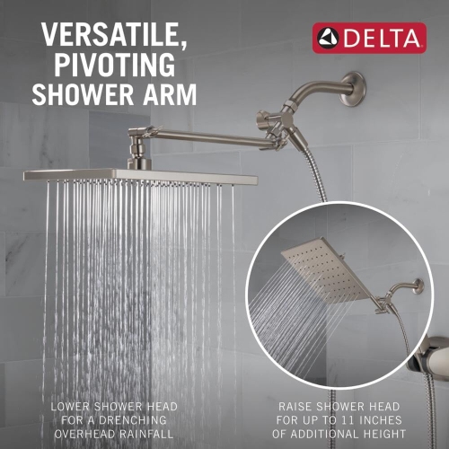Delta Faucet 10-inch Raincan Shower Head and Hand Held Shower Combo, Brushed Nickel Square Shower Head