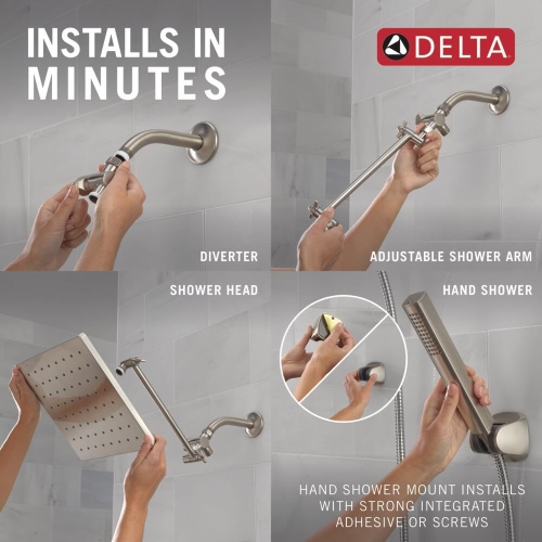 Delta Faucet 10-inch Raincan Shower Head and Hand Held Shower Combo, Brushed Nickel Square Shower Head