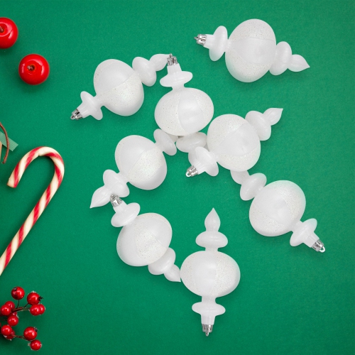 8-Count White Shatterproof Finial Christmas Ornaments, 6"