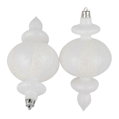 8-Count White Shatterproof Finial Christmas Ornaments, 6"