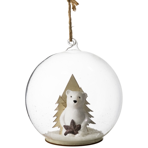 Boule de Noël en verre à motif ours polaire dans la neige - 4,75 po