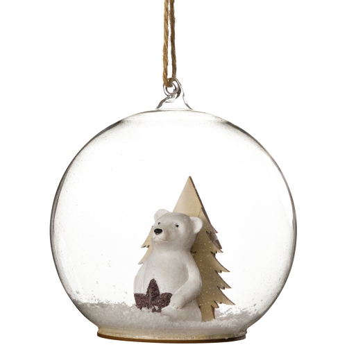 Boule de Noël en verre à motif ours polaire dans la neige - 4,75 po