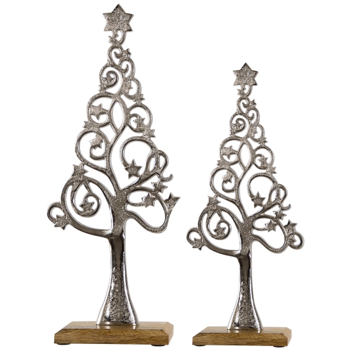 Starry Trees Metal Christmas Decorations - 18.5" - Silver - Set of 2