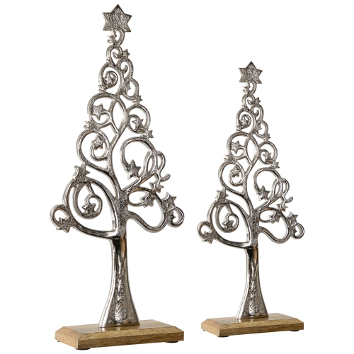 Starry Trees Metal Christmas Decorations - 18.5" - Silver - Set of 2