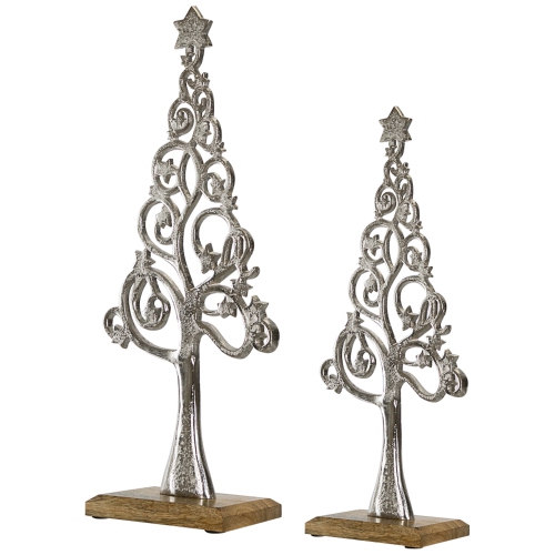 Starry Trees Metal Christmas Decorations - 18.5" - Silver - Set of 2