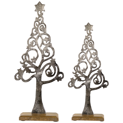 Starry Trees Metal Christmas Decorations - 18.5" - Silver - Set of 2