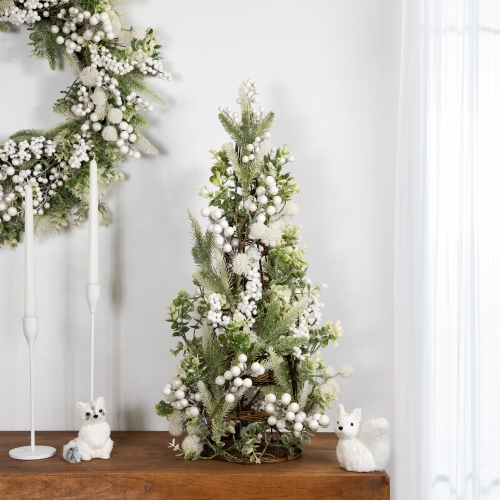 Glittered Berries and Pine Artificial Cone Christmas Tree - 27"