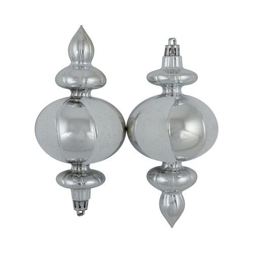 8-Count Silver and White Shatterproof Finial Christmas Ornaments, 6"