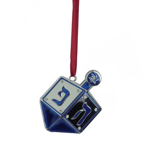 NORTHLIGHT  3" And Silver Dreidel Hanukkah Holiday Ornament With European Crystals In Blue