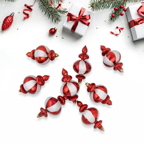 8-Count Red and White Shatterproof Finial Christmas Ornaments, 6"