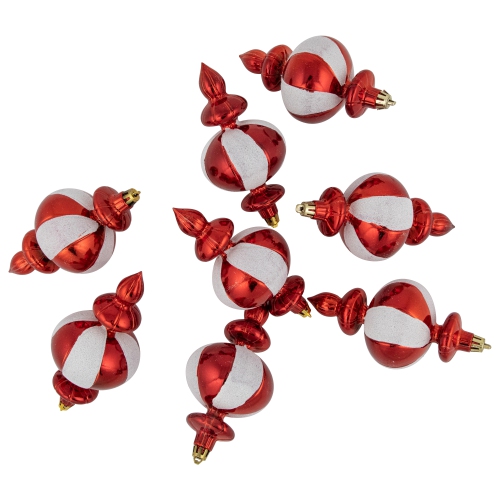 8-Count Red and White Shatterproof Finial Christmas Ornaments, 6"