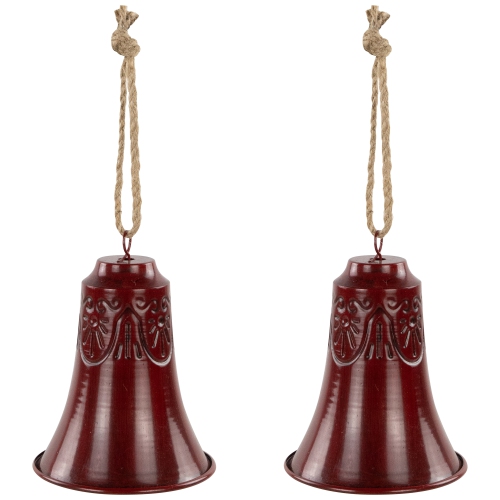 Embossed Christmas Bell Ornaments - 6" - Burgundy - Set of 2